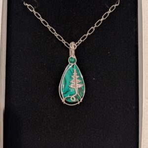 Wire-wrapped Christmas tree malachite pendant