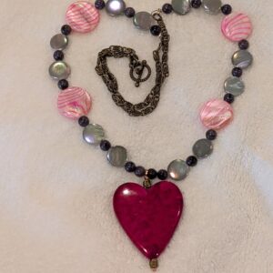 Resin heart and mother of pearl necklace